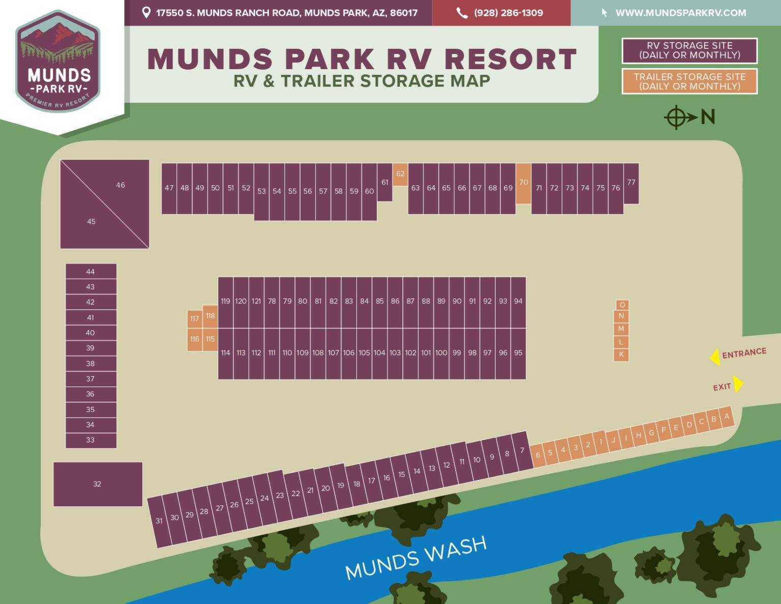 Munds Park RV Resort Map Near Sedona, AZ